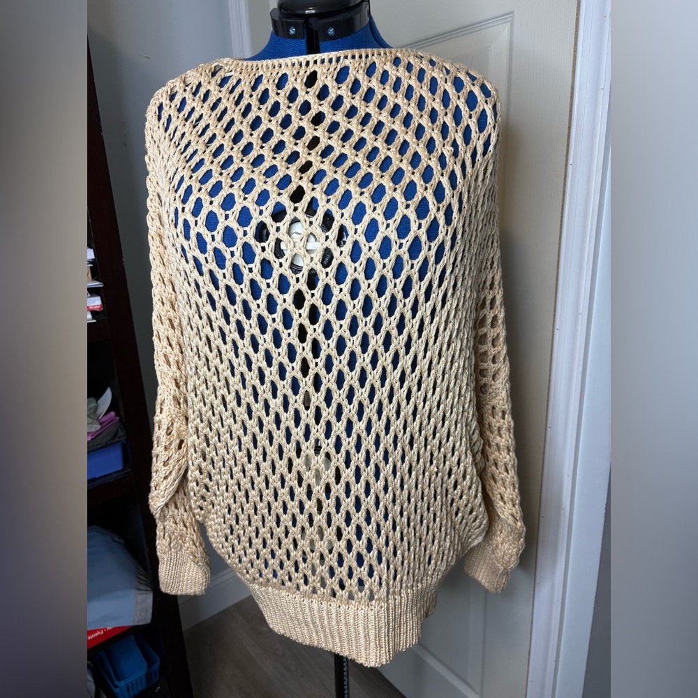 Cocomo Women's Open Knit Cream Sweater Size 1X Long Sleeve Round Neck  K